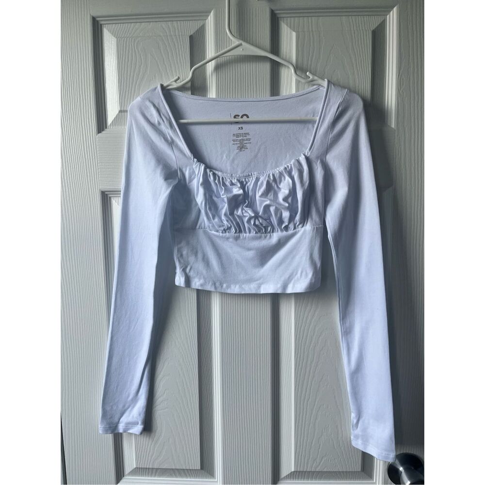 So Cropped Long Sleeve XS Women's White Blouse Scrunched Stretch